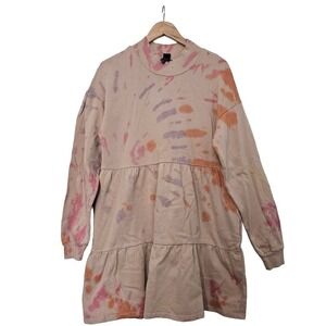 Wild Fable Pink Tie Dye Sweater Dress Size Medium Ruffles Tiered Mock Neck